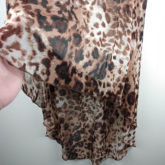 Womens Leopard Print High Low Hem mini maxi shear skirt with slip - Picture 2 of 8